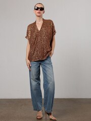 Religion Gold Metallic Oversized Tunic Blouse in Sequin - Image 4 of 6