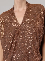 Religion Gold Metallic Oversized Tunic Blouse in Sequin - Image 6 of 6