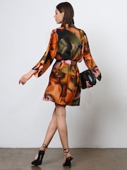 Religion Orange Tunic Shirt Dress With Kimono Sleeves in Bright Floral Print - Image 3 of 6