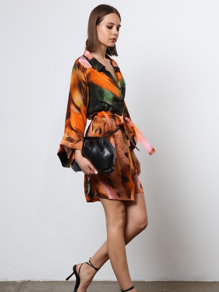 Buy Religion Orange Tunic Shirt Dress With Kimono Sleeves in Bright Floral  Print from Next USA