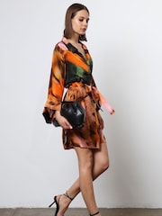 Religion Orange Tunic Shirt Dress With Kimono Sleeves in Bright Floral Print - Image 4 of 6