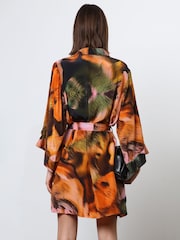 Religion Orange Tunic Shirt Dress With Kimono Sleeves in Bright Floral Print - Image 5 of 6