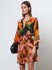 Religion Orange Tunic Shirt Dress With Kimono Sleeves in Bright Floral Print - Image 6 of 6
