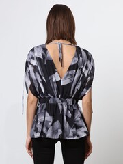 Religion Black V-neck Radiant Top With Rushed Sleeve Detail - Image 2 of 6