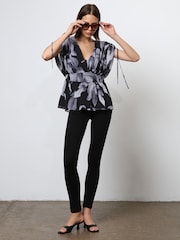Religion Black V-neck Radiant Top With Rushed Sleeve Detail - Image 5 of 6