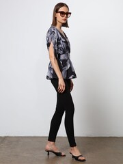 Religion Black V-neck Radiant Top With Rushed Sleeve Detail - Image 6 of 6