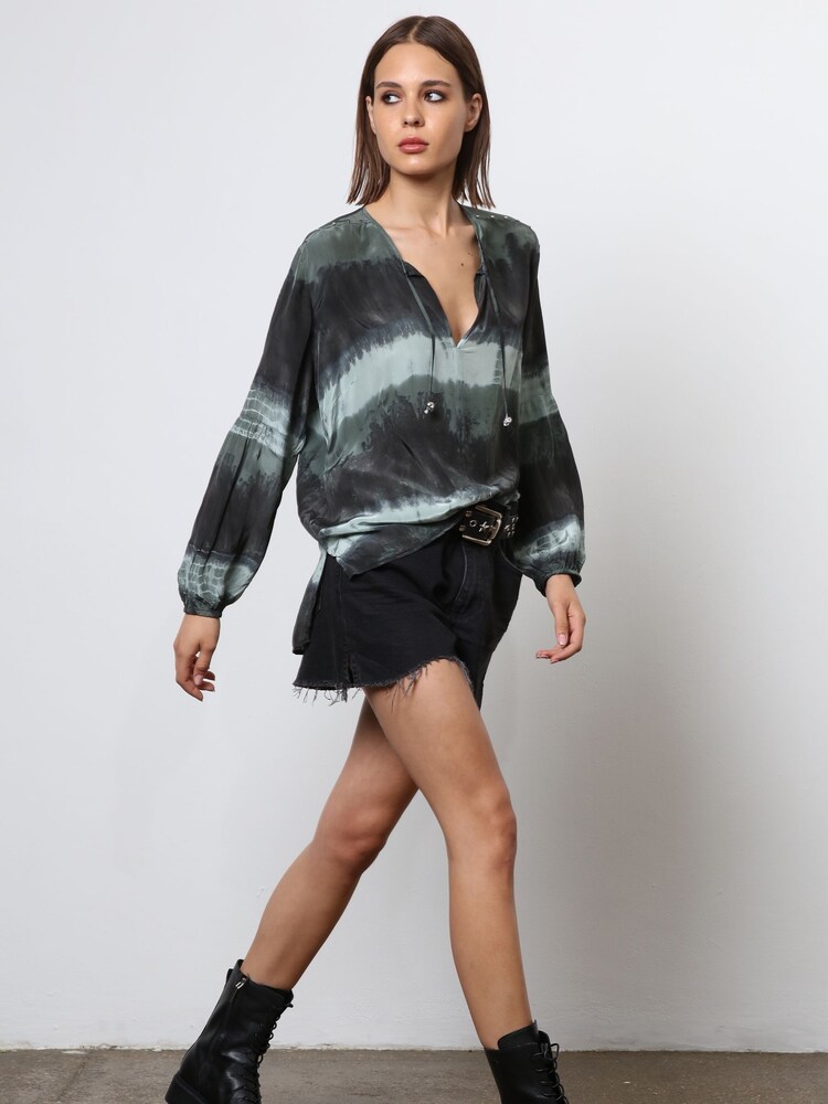 Religion Green Tie Dye Top With Skinny Neck Tie - Image 2 of 6