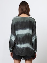 Religion Green Tie Dye Top With Skinny Neck Tie - Image 3 of 6