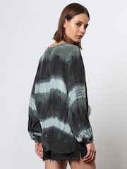Religion Green Tie Dye Top With Skinny Neck Tie - Image 4 of 6