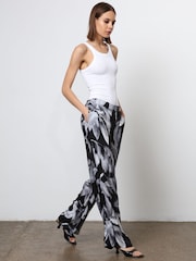 Religion Black Wide Leg Trousers in Botanic Print in Crepe - Image 5 of 7