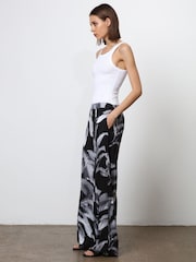 Religion Black Wide Leg Trousers in Botanic Print in Crepe - Image 6 of 7