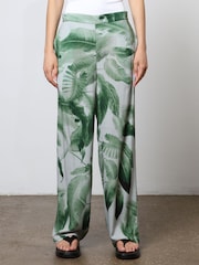 Religion Green Wide Leg Trousers in Botanic Print in Crepe - Image 3 of 6