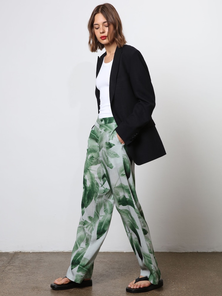 Religion Green Wide Leg Trousers in Botanic Print in Crepe - Image 6 of 6