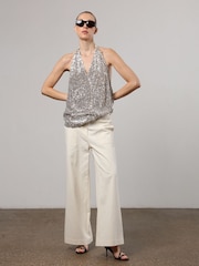 Religion Silver Metallic Sequin Backless Top With Halter Neck - Image 3 of 6