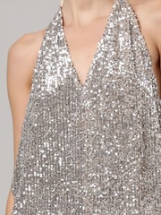 Religion Silver Metallic Sequin Backless Top With Halter Neck - Image 6 of 6