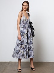 Religion Blue Floral Print 100% Cotton Strappy Maxi Summer Dress - Image 2 of 8