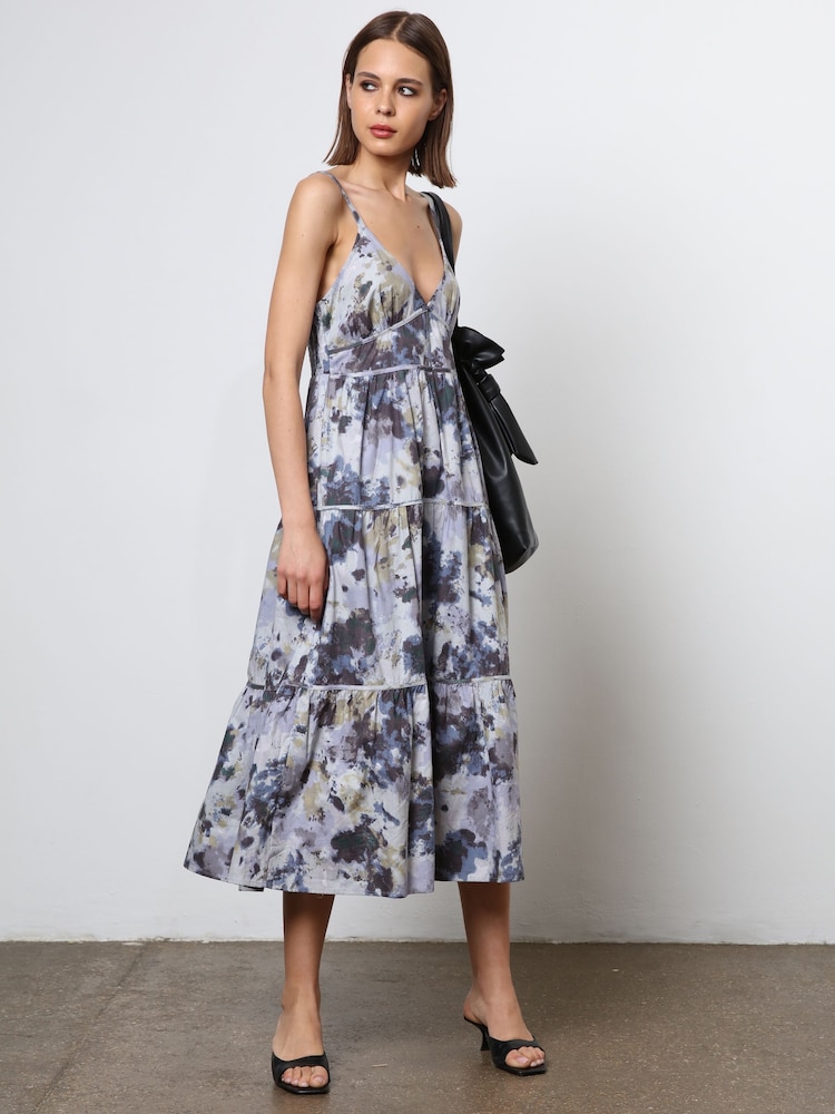 Religion Blue Floral Print 100% Cotton Strappy Maxi Summer Dress - Image 2 of 8