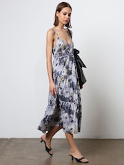 Religion Blue Floral Print 100% Cotton Strappy Maxi Summer Dress - Image 6 of 8