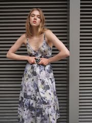 Religion Blue Floral Print 100% Cotton Strappy Maxi Summer Dress - Image 8 of 8