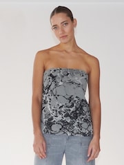Religion Grey Georgette Prints Longline Bandeau Top - Image 1 of 5