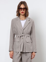 Religion Gray Belted Linen Mix Prime Blazer - Image 1 of 6