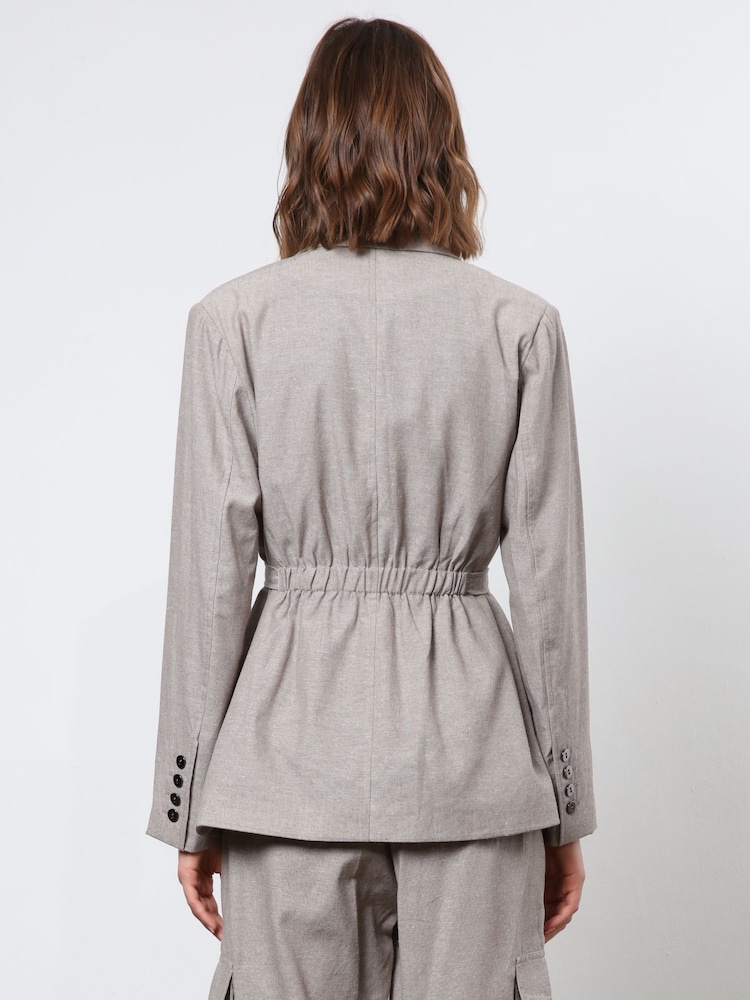 Religion Gray Belted Linen Mix Prime Blazer - Image 2 of 6
