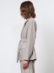 Religion Gray Belted Linen Mix Prime Blazer - Image 3 of 6