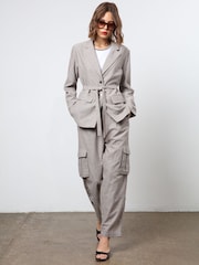 Religion Gray Belted Linen Mix Prime Blazer - Image 4 of 6