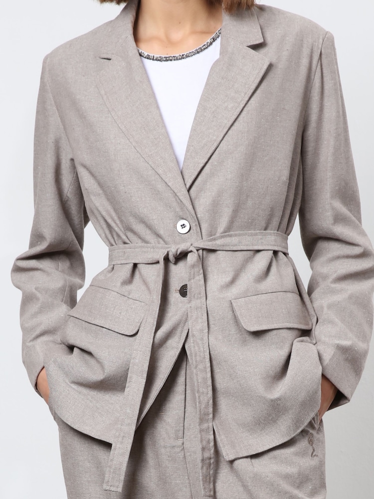 Religion Gray Belted Linen Mix Prime Blazer - Image 6 of 6
