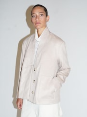 Religion Cream Cream wool Oberon Bomber Jacket With Patch Pockets and Shawl Collar - Image 1 of 6