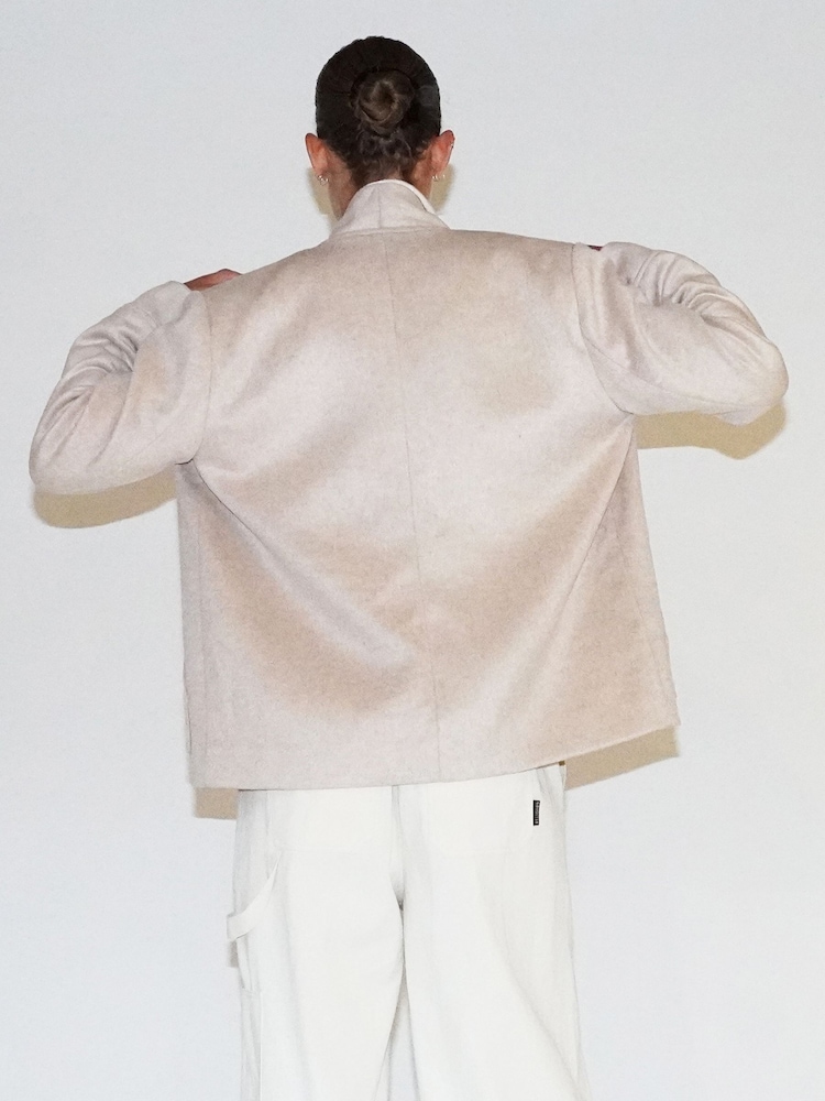 Religion Cream Cream wool Oberon Bomber Jacket With Patch Pockets and Shawl Collar - Image 2 of 6