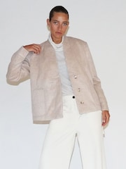 Religion Cream Cream wool Oberon Bomber Jacket With Patch Pockets and Shawl Collar - Image 6 of 6