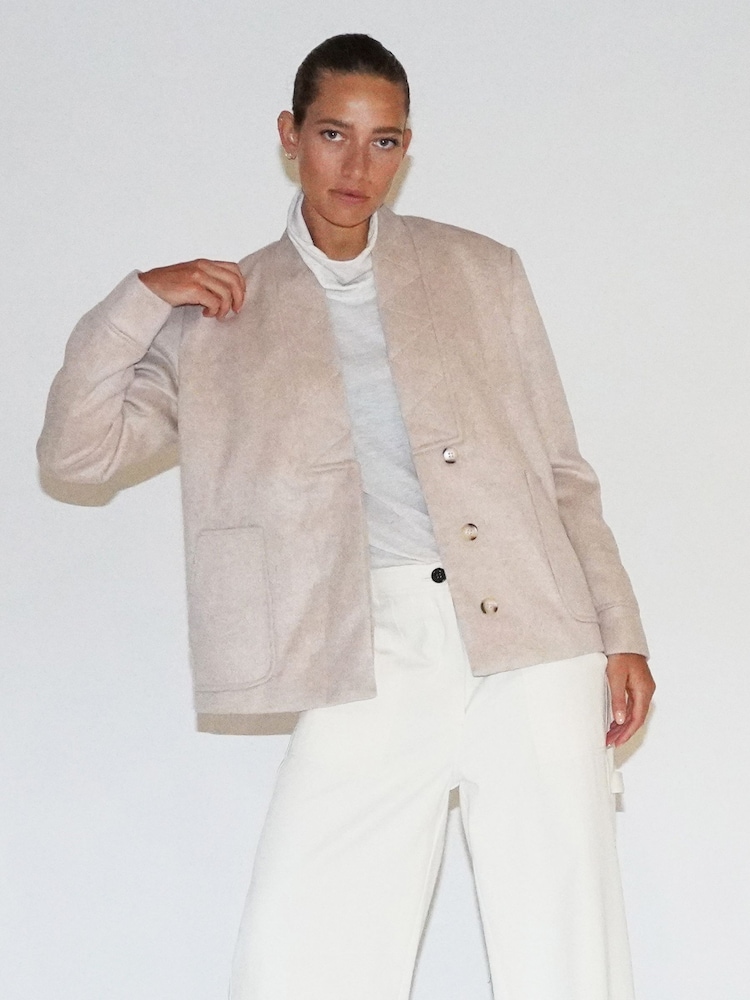 Religion Cream Cream wool Oberon Bomber Jacket With Patch Pockets and Shawl Collar - Image 6 of 6