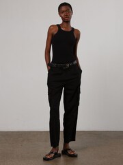 Religion Black Linen Mix Cargo Utility Trousers - Image 1 of 6