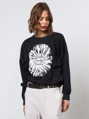 Religion Black Oversized Particle 100% Cotton Sweatshirt With Slogan and Tie Dye - Image 1 of 6