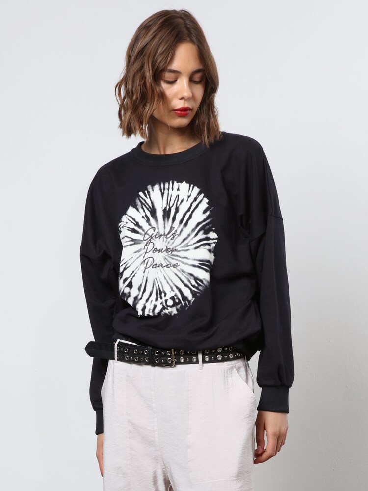 Religion Black Oversized Particle 100% Cotton Sweatshirt With Slogan and Tie Dye - Image 1 of 6