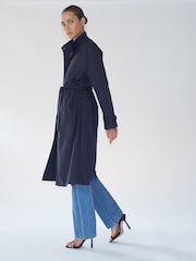 Religion Grey Long Pinstriped Belted Sharp Jacket - Image 1 of 8