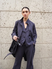 Religion Grey Long Pinstriped Belted Sharp Jacket - Image 7 of 8