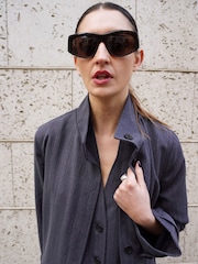 Religion Grey Long Pinstriped Belted Sharp Jacket - Image 8 of 8