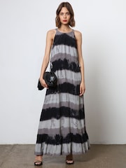 Religion Black Tie Dye Halterneck Maxi Dress With Large Floral Placement Print in Cupro - Image 1 of 9