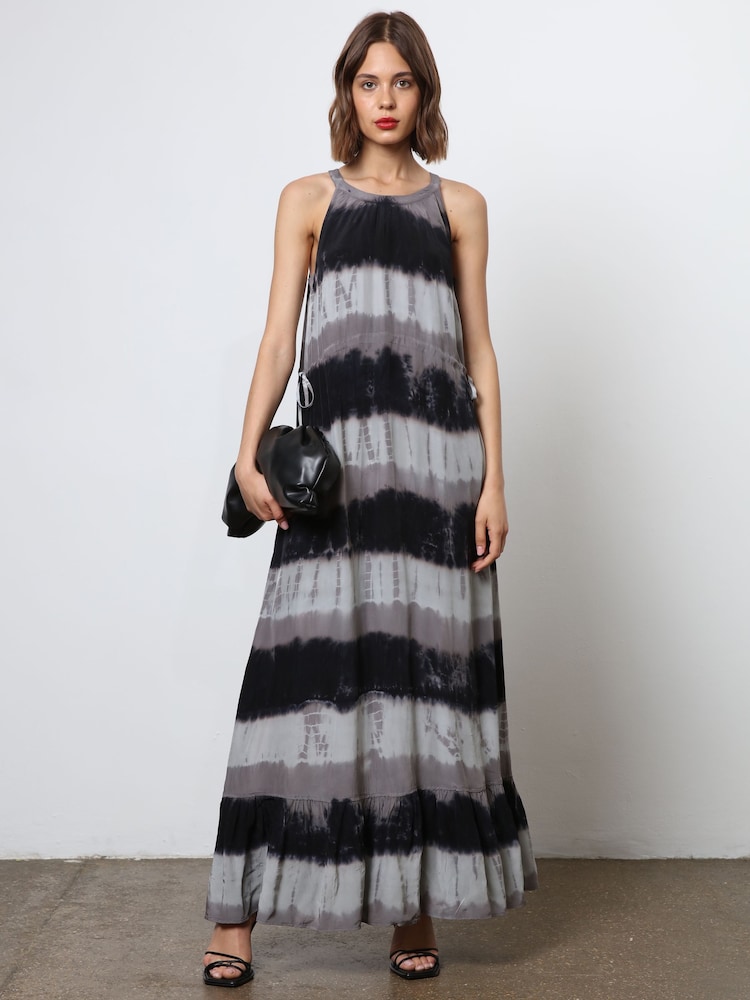 Religion Black Tie Dye Halterneck Maxi Dress With Large Floral Placement Print in Cupro - Image 1 of 9