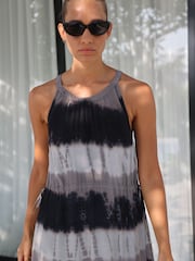 Religion Black Tie Dye Halterneck Maxi Dress With Large Floral Placement Print in Cupro - Image 9 of 9