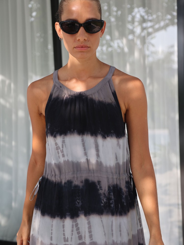 Religion Black Tie Dye Halterneck Maxi Dress With Large Floral Placement Print in Cupro - Image 9 of 9