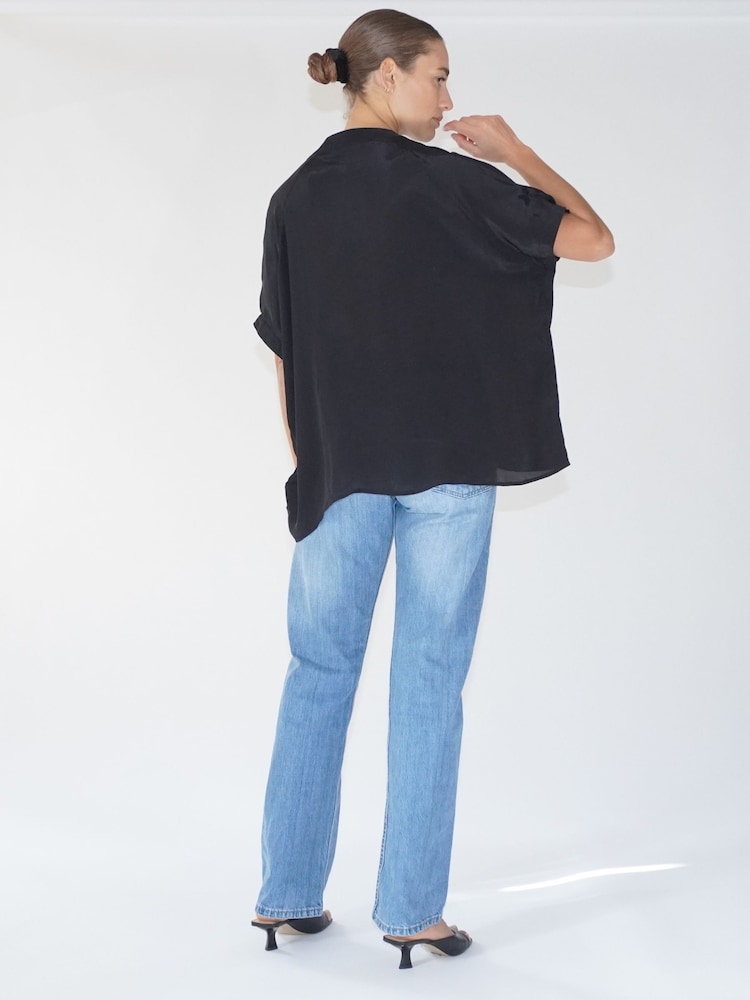 Religion Black Oversized Blouse With Neck Tie - Image 6 of 6