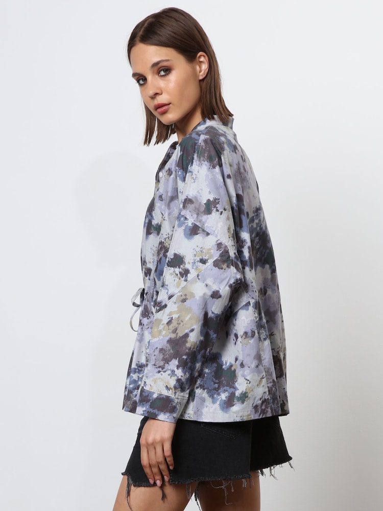 Religion Blue Floral Print Loose Fitting Shirt With Drawstring Waist - Image 2 of 5