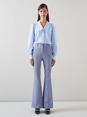 LK Bennett Blue Beecham Stripe Cotton Rich Blouse - Image 1 of 4