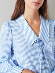 LK Bennett Blue Beecham Stripe Cotton Rich Blouse - Image 3 of 4