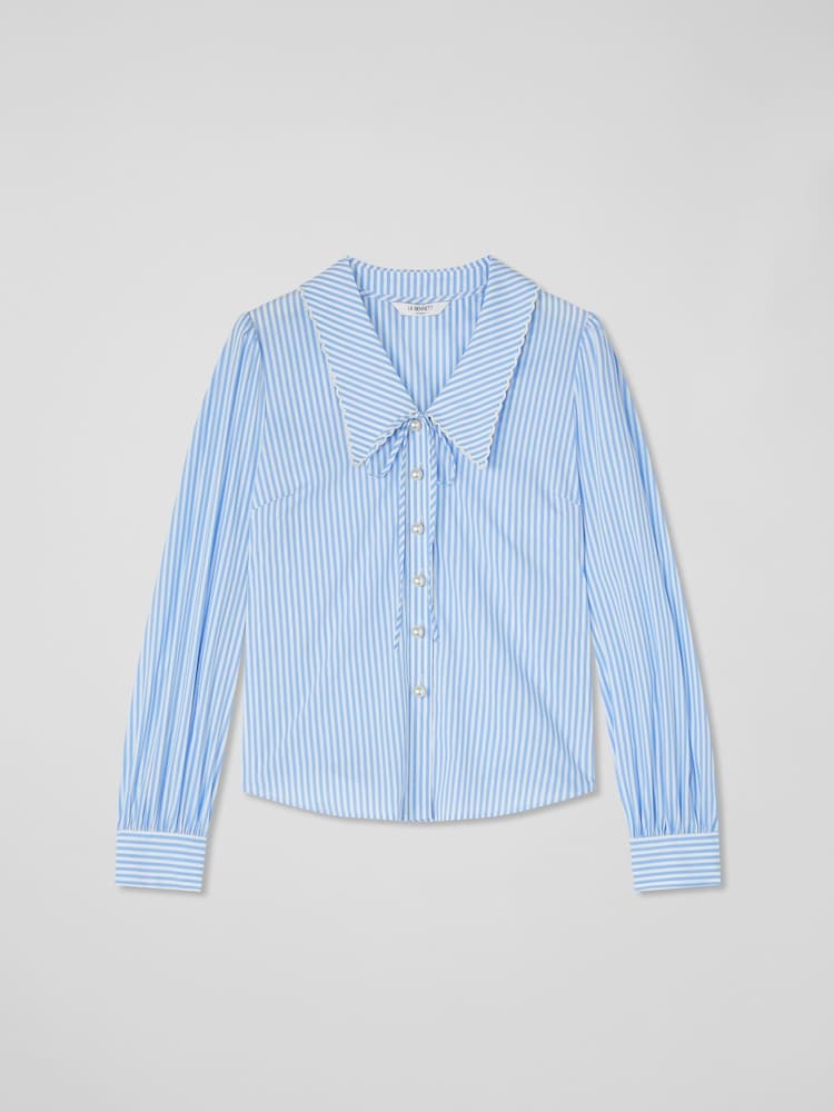 LK Bennett Blue Beecham Stripe Cotton Rich Blouse - Image 4 of 4