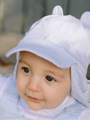 Emile et Rose Blue 100% Cotton Striped Sun Cap with ears & neck shield - Image 1 of 3