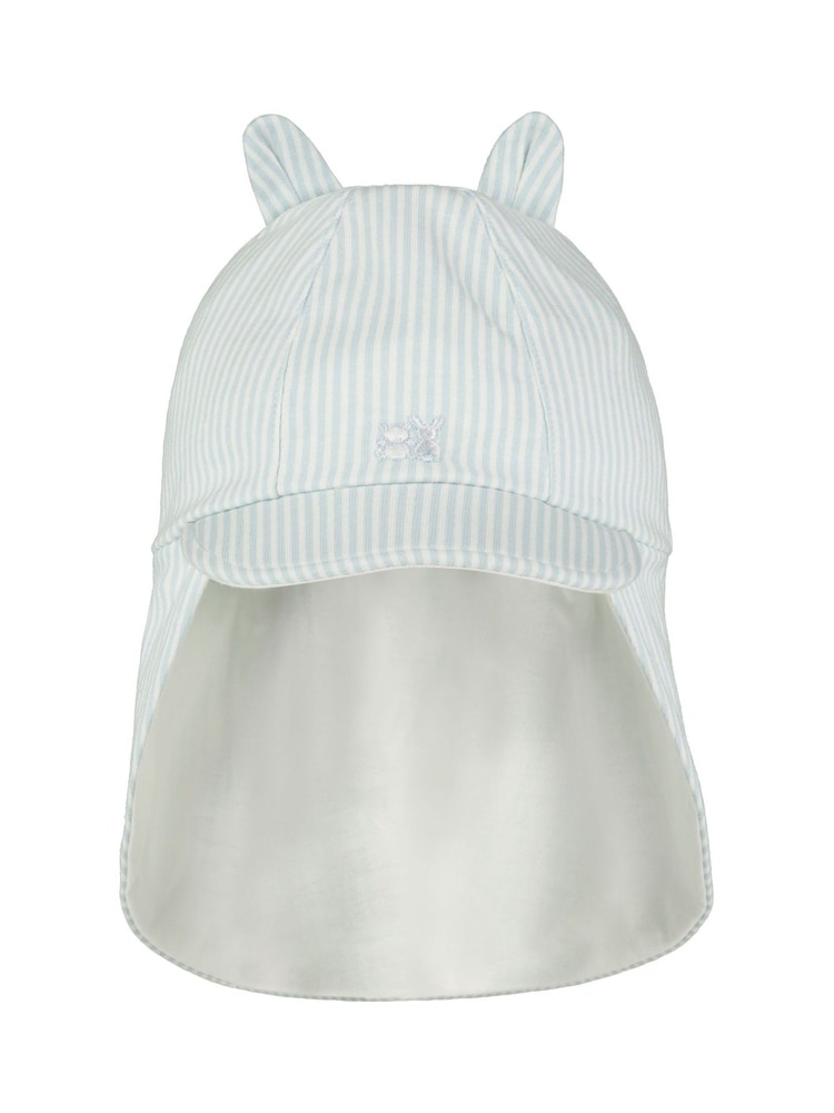 Emile et Rose Blue 100% Cotton Striped Sun Cap with ears & neck shield - Image 2 of 3